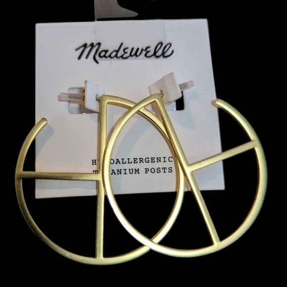 NEW...Madewell Geo Hoop Earrings Vintage Gold Tone - Picture 1 of 5
